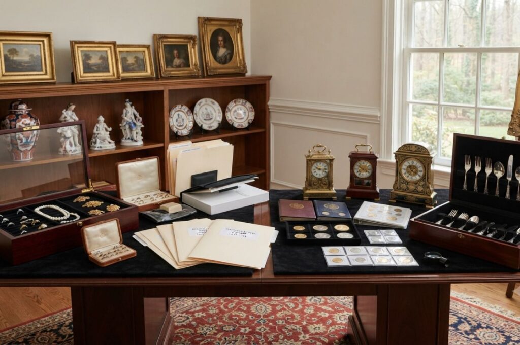 Fine antiques jewelry and artwork awaiting professional estate valuation