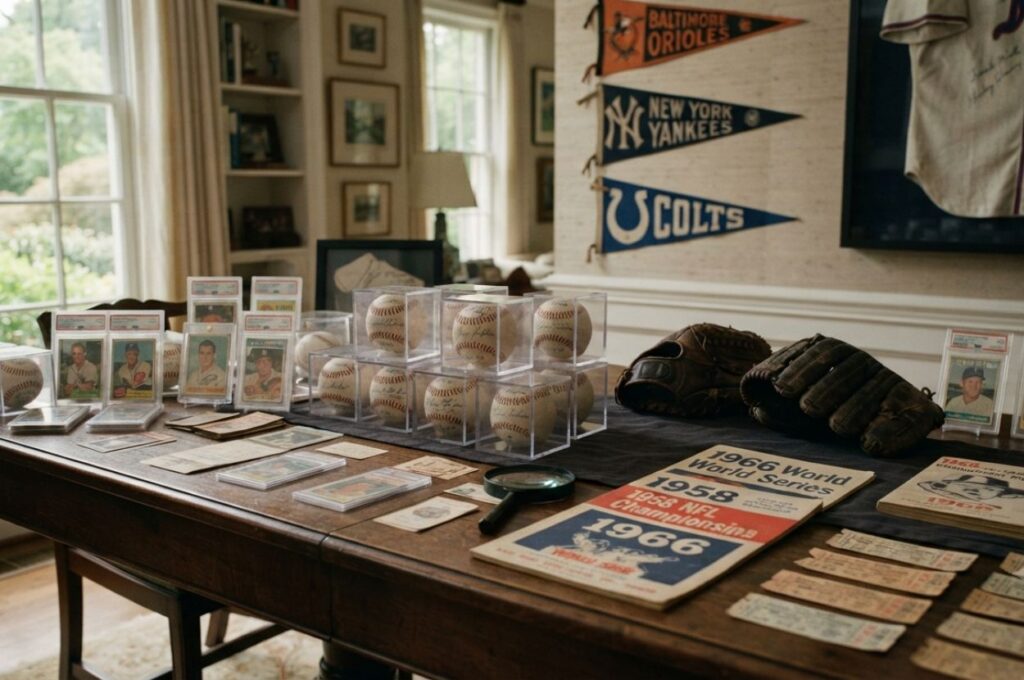 Vintage sports trading cards prepared for professional review